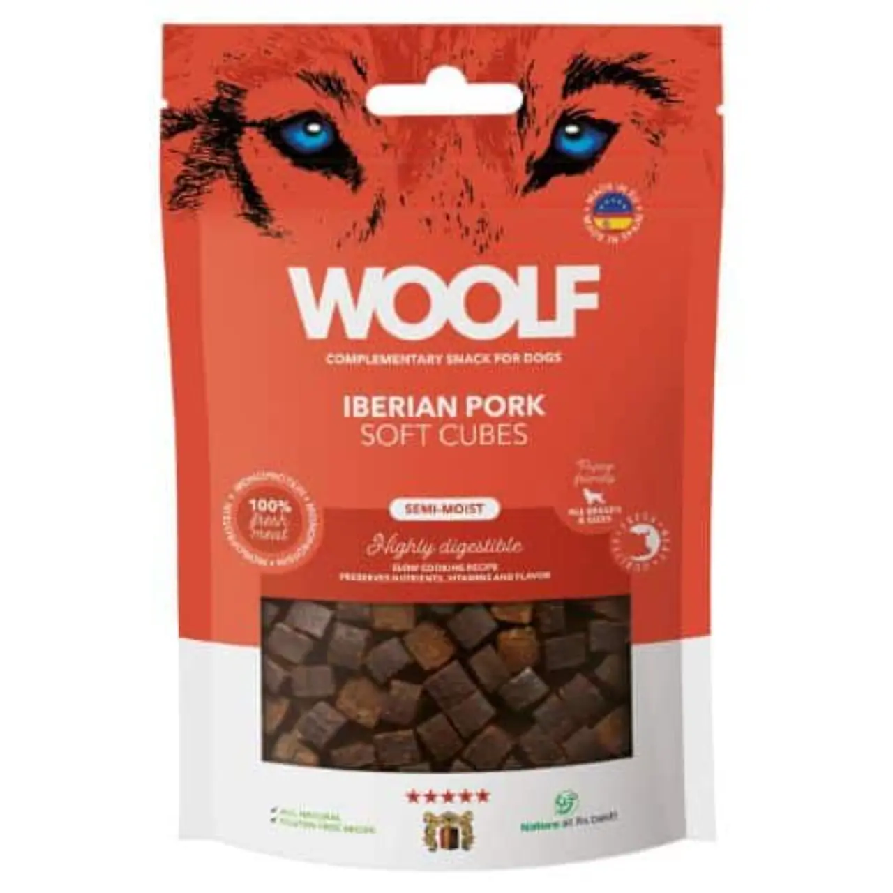 Woolf Hundesnack Bløde Terninger med Iberisk Svinekød - monoprotein 100 g